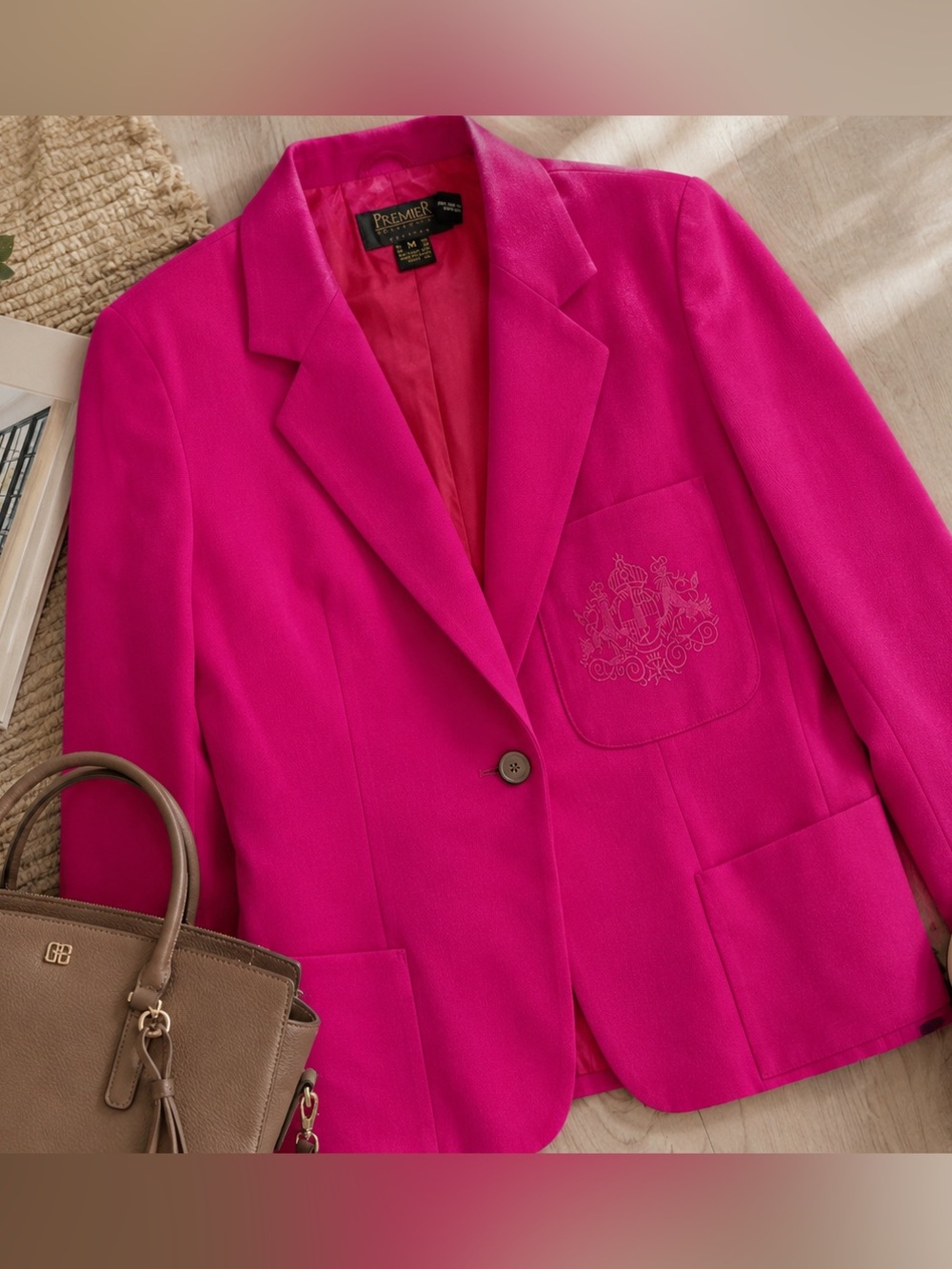 Vintage Premier Collection Petites Hot Pink 100% Wool Oversized Blazer M Japan